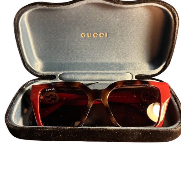 Gucci Sunglasses Havana/Burgundy Square Frame - Picture 2 of 5